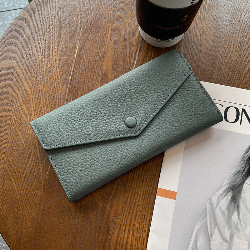 Women's Leather Long Simple First Layer Cowhide Multiple Ladies Wallets