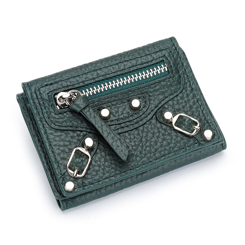 Women's Motorcycle Leather Short Folding Mini Change Ladies Wallets