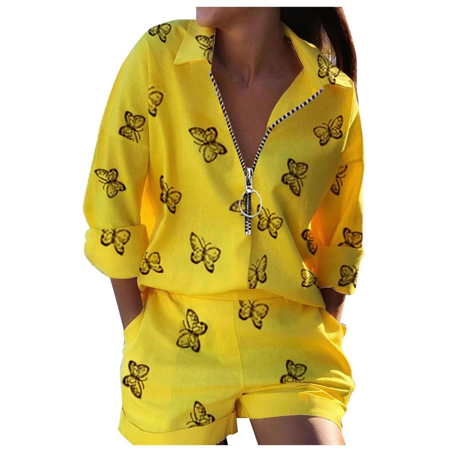 Women's Popular Innovative Printed Zipper Shirt Suits