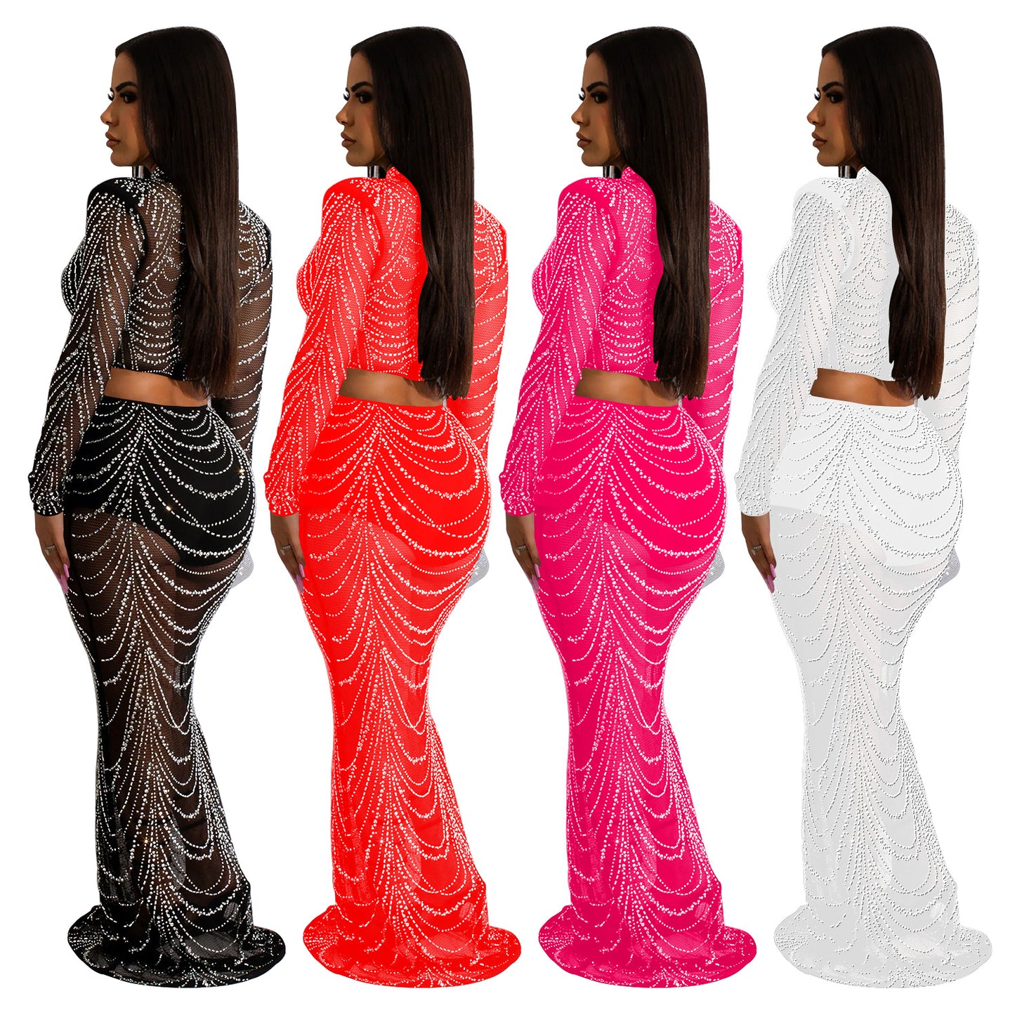 Women's Wear Pure Color Mesh Hot Drilling Suits