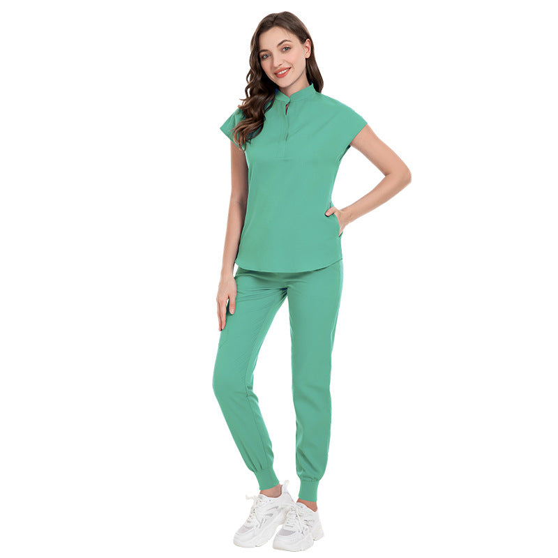 Color Medical Scrubbing Nursing Trousers Elastic Stand Collar Jogging Uniform