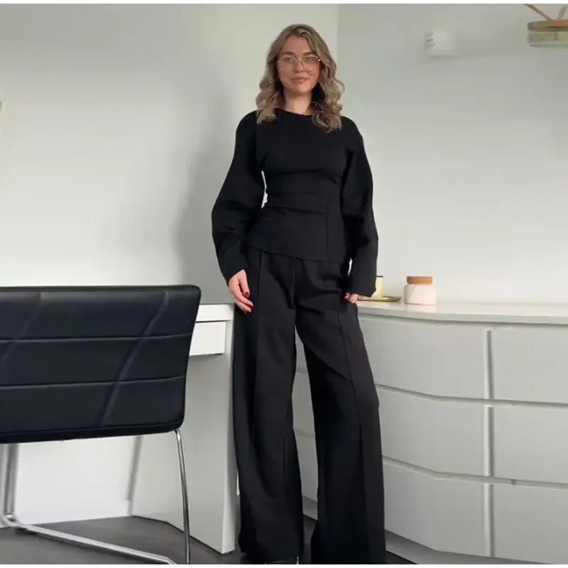 Women's Autumn Fashion Long Sleeve Pleated Wide Suits