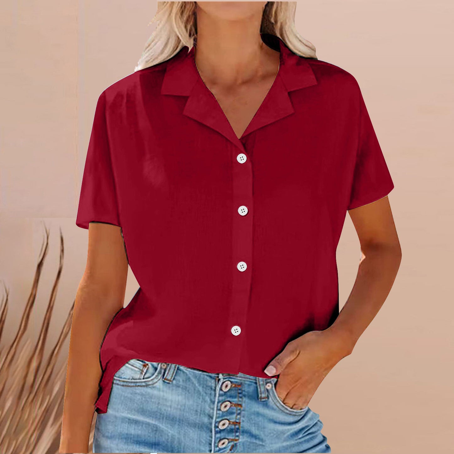Women's Solid Color Buttons Lapel Cotton Linen Blouses