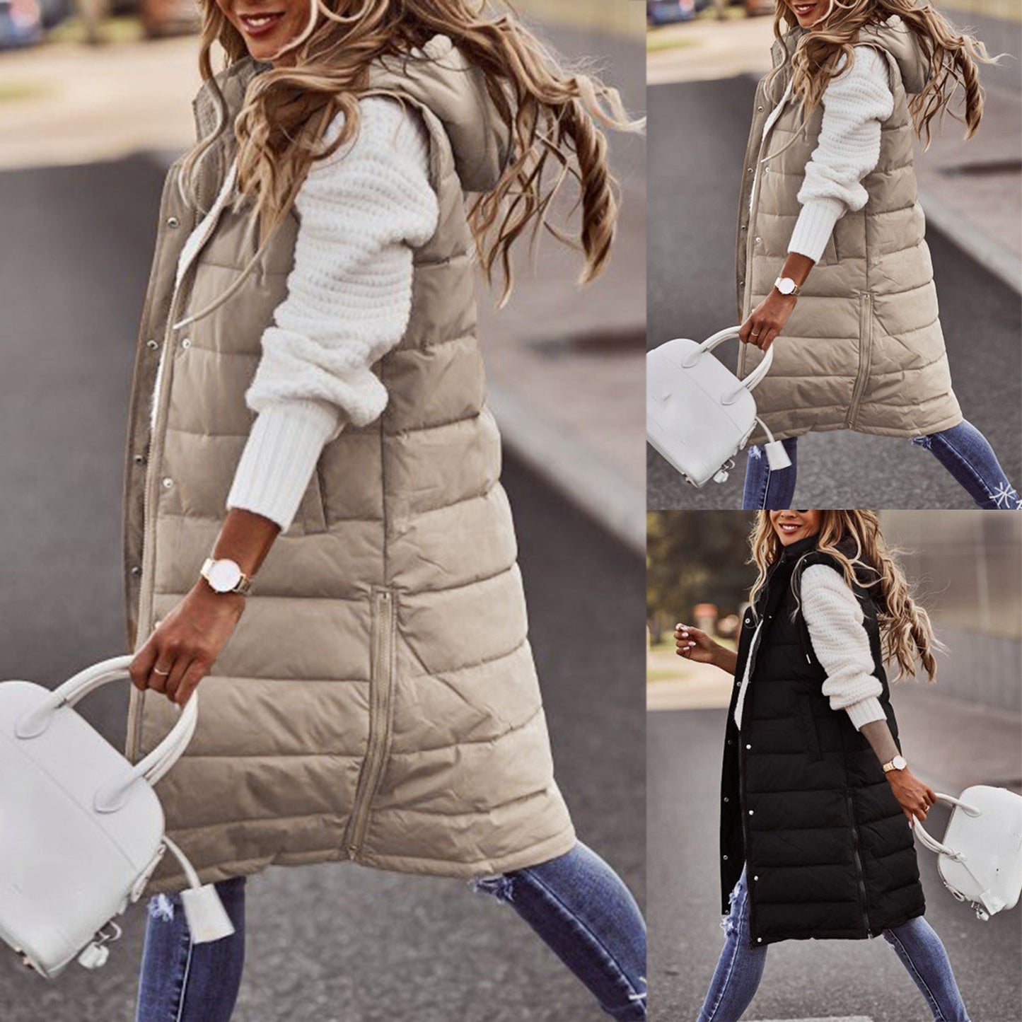 Hooded Single-breasted Mid-length Cotton Slim Fit Vests