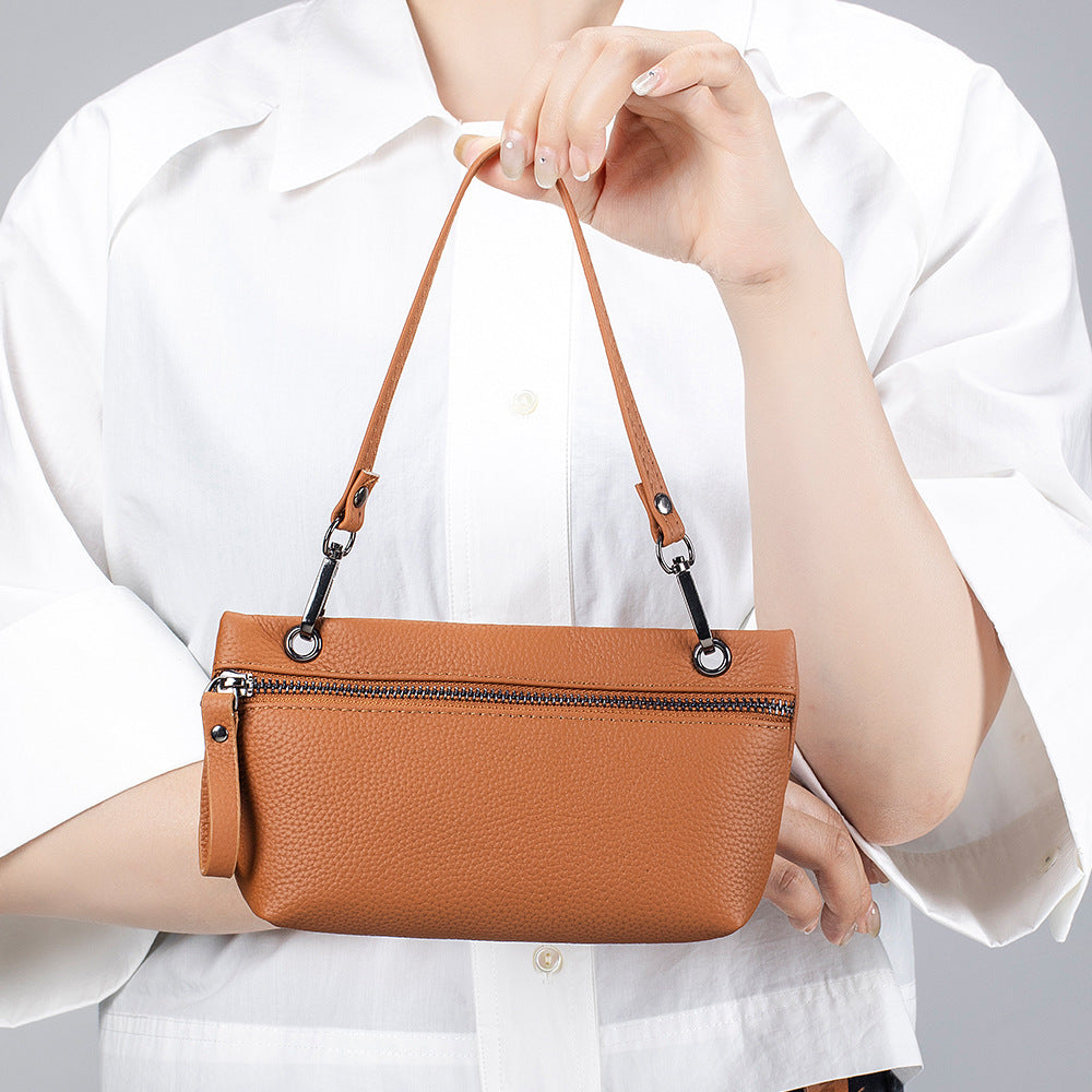 Women's Underarm First Layer Cowhide Leather Trendy Shoulder Bags