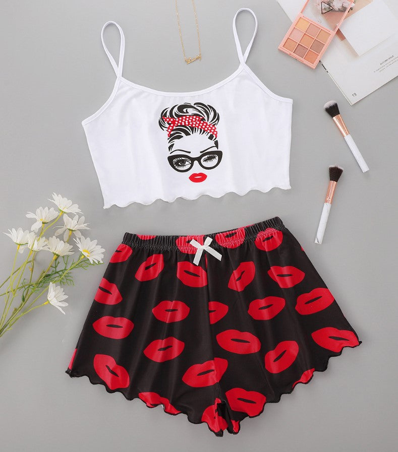 Classic Printed Strap Tube Home Wear Suits