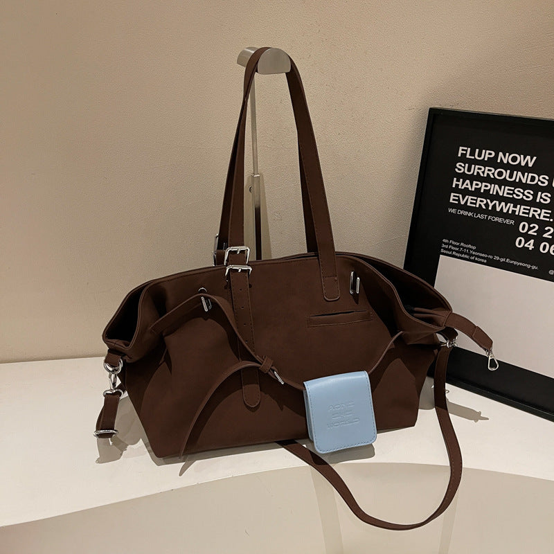Women's Korean Style Suede Fashionable Retro Large Crossbody Bags