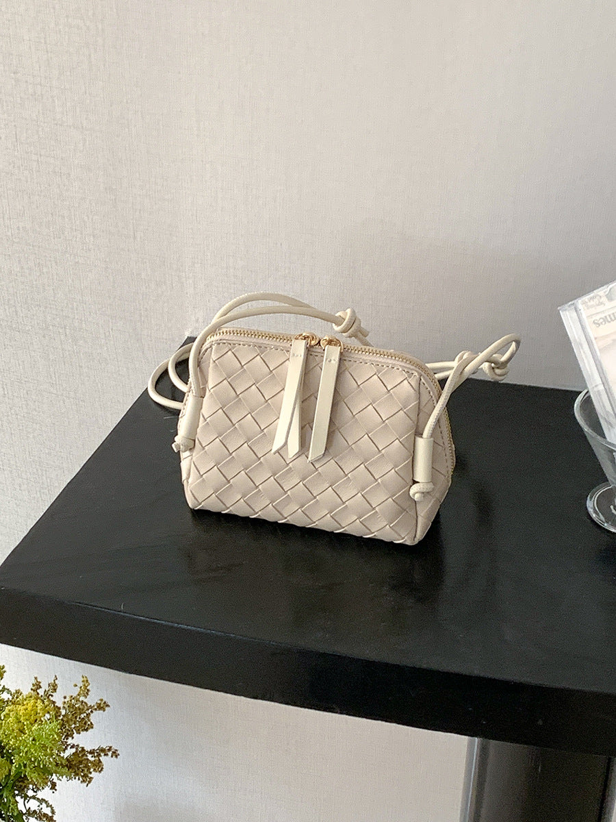 Women's Summer Double Zipper Retro Textured Woven Crossbody Bags