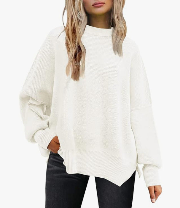 Women's Batwing Long-sleeved Autumn Knitted Side Slit Sweaters