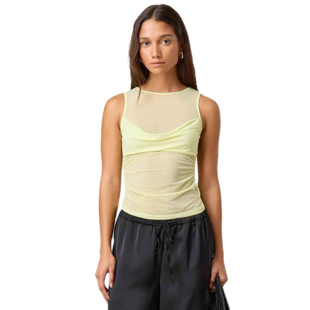 Women's Fashion Wear Solid Color Sexy Mesh Blouses