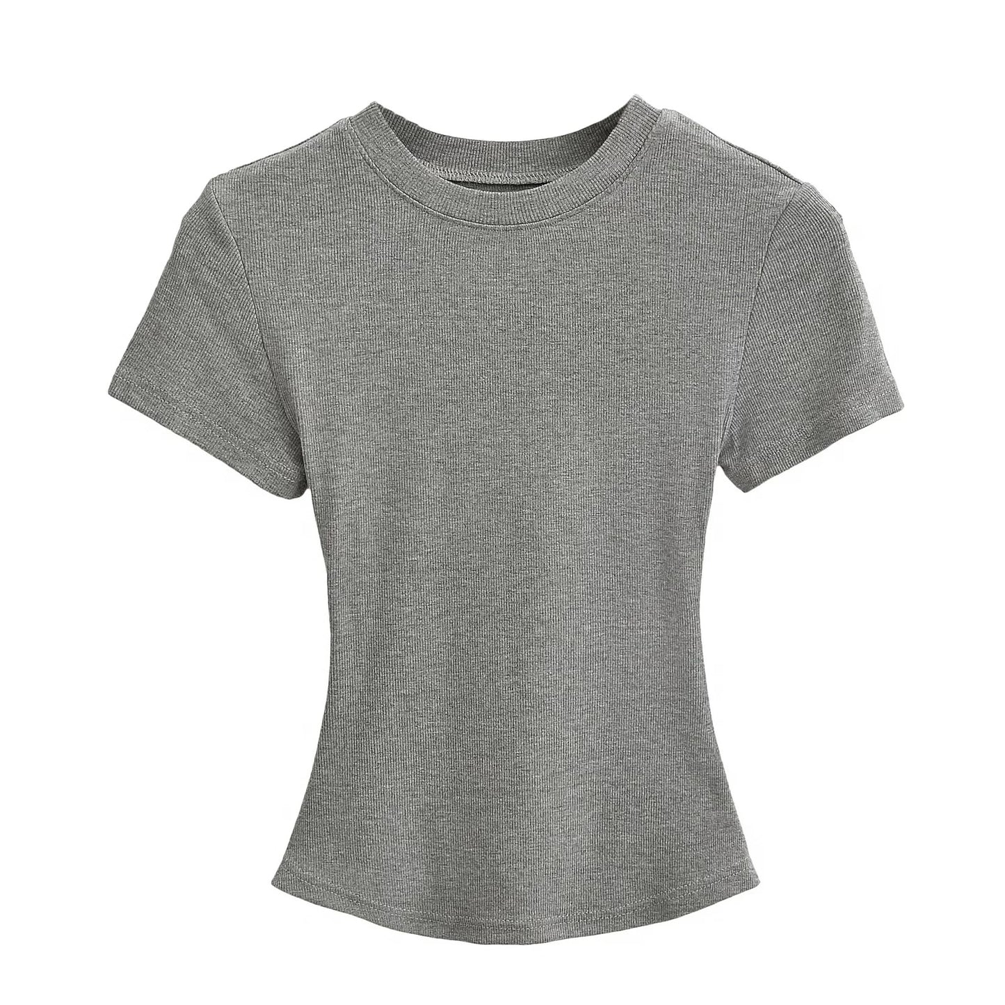 Women's Stretch Round Neck Thread T-shirt Summer High Waist Tight Blouses