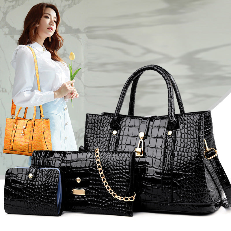 Women's Retro Twist Portable Three-piece Crocodile Pattern Crossbody Bags