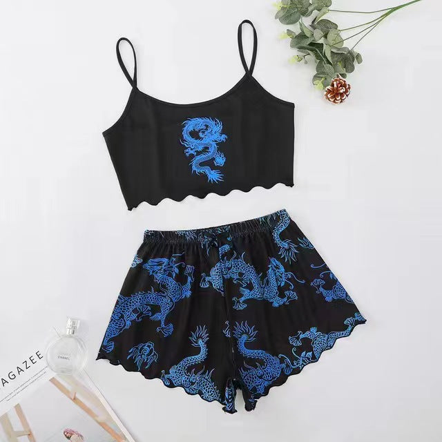 Classic Printed Strap Tube Home Wear Suits