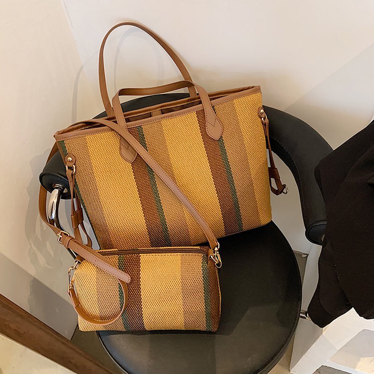 Women's Composite Fashionable Contrast Color Striped Commuter Shoulder Bags