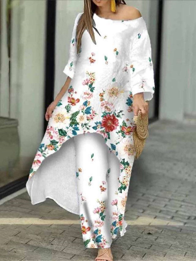 Women's Loose Large Irregular Pattern Print Ninth Sleeve Suits