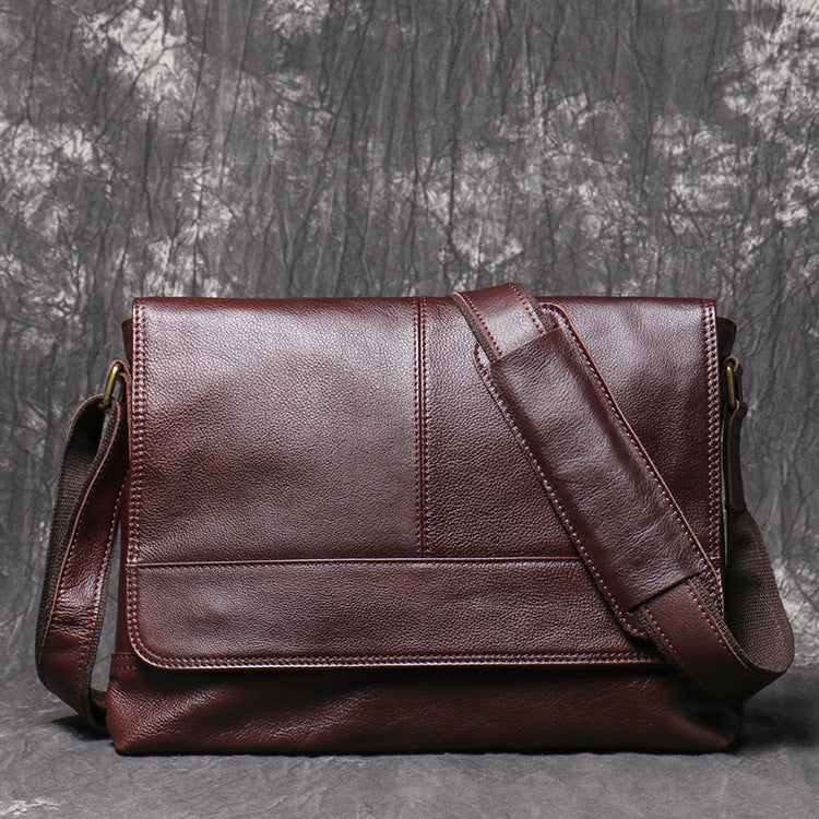 Men's Retro Distressed Leather Crazy Horse Large Shoulder Bags