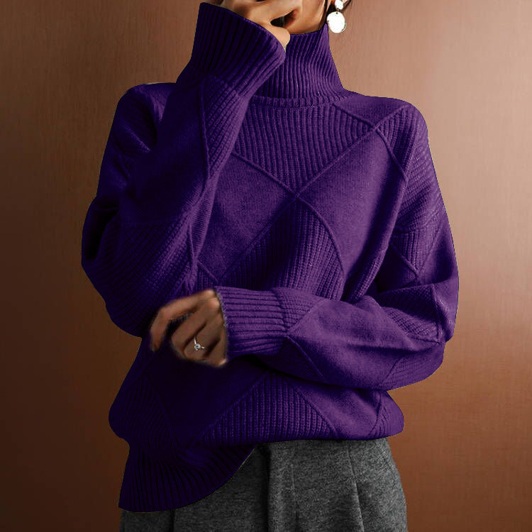 Casual Loose High Collar Warm Solid Sweaters