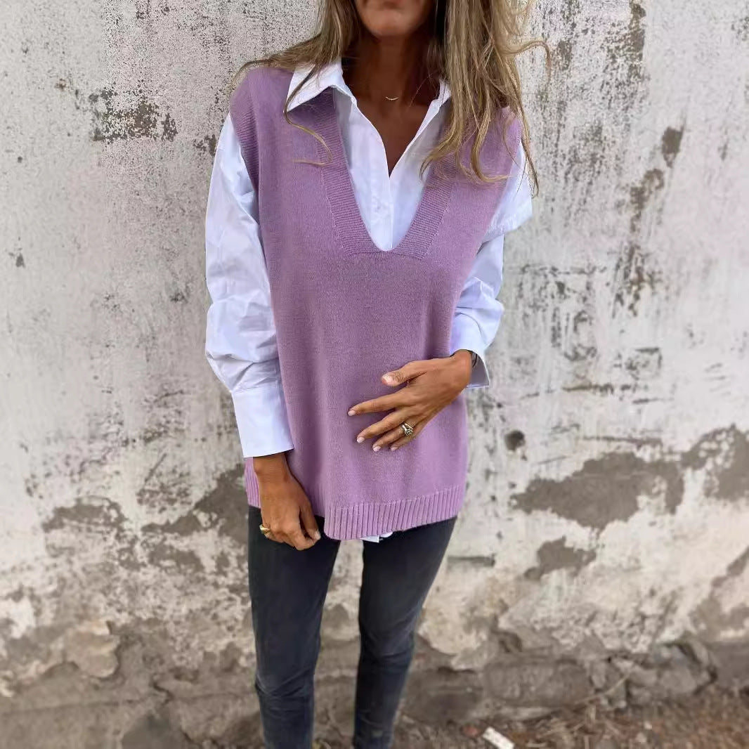 Charming Knitted Solid Color Versatile Basic Vests