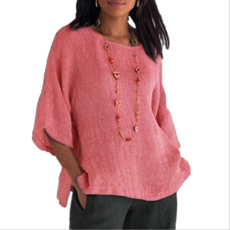 Women's Day Delivery Three-quarter Sleeve Round Neck Blouses