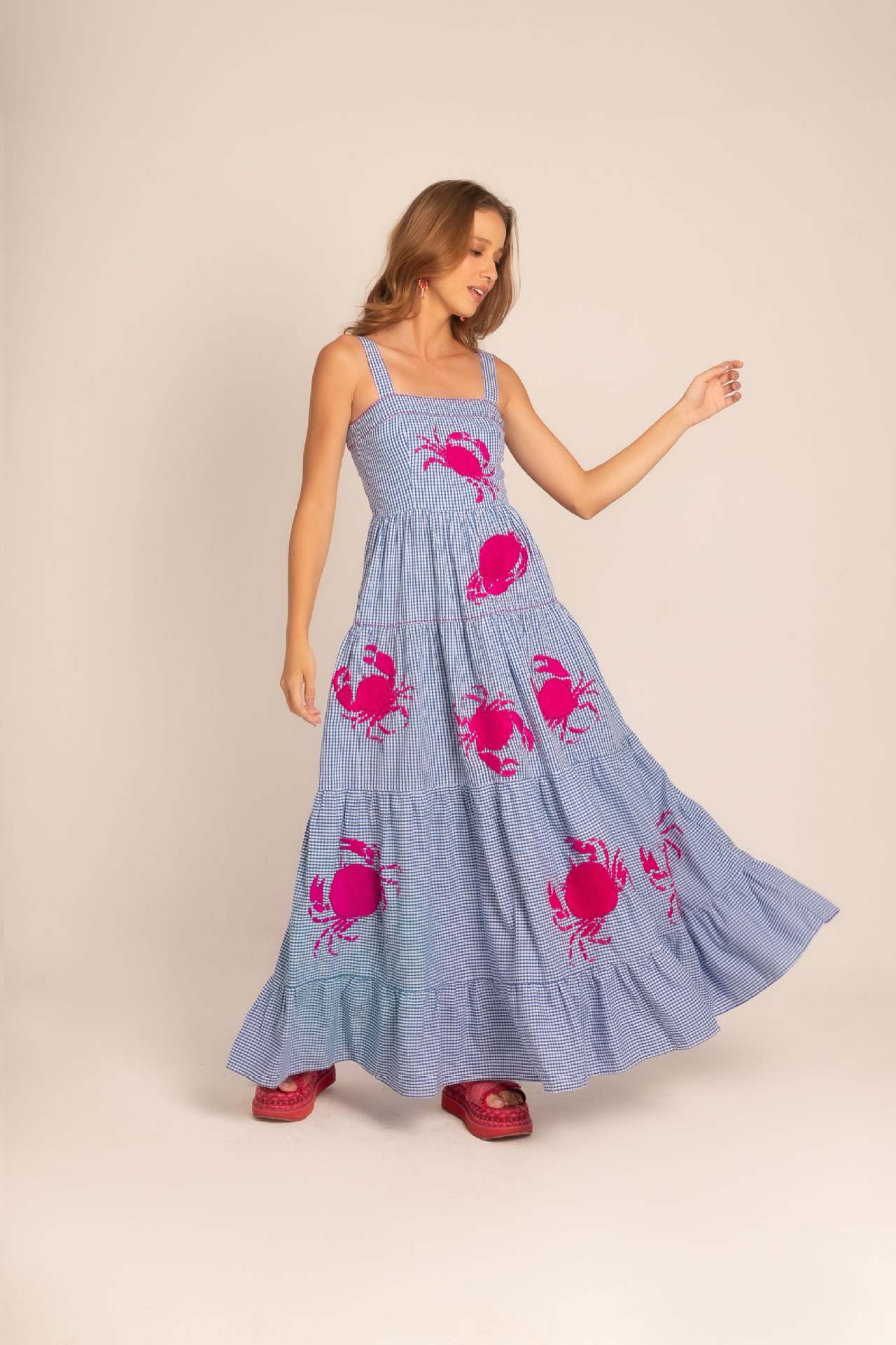 Women's Embroidered Pleated Puffy Sling Dress Beach Dresses