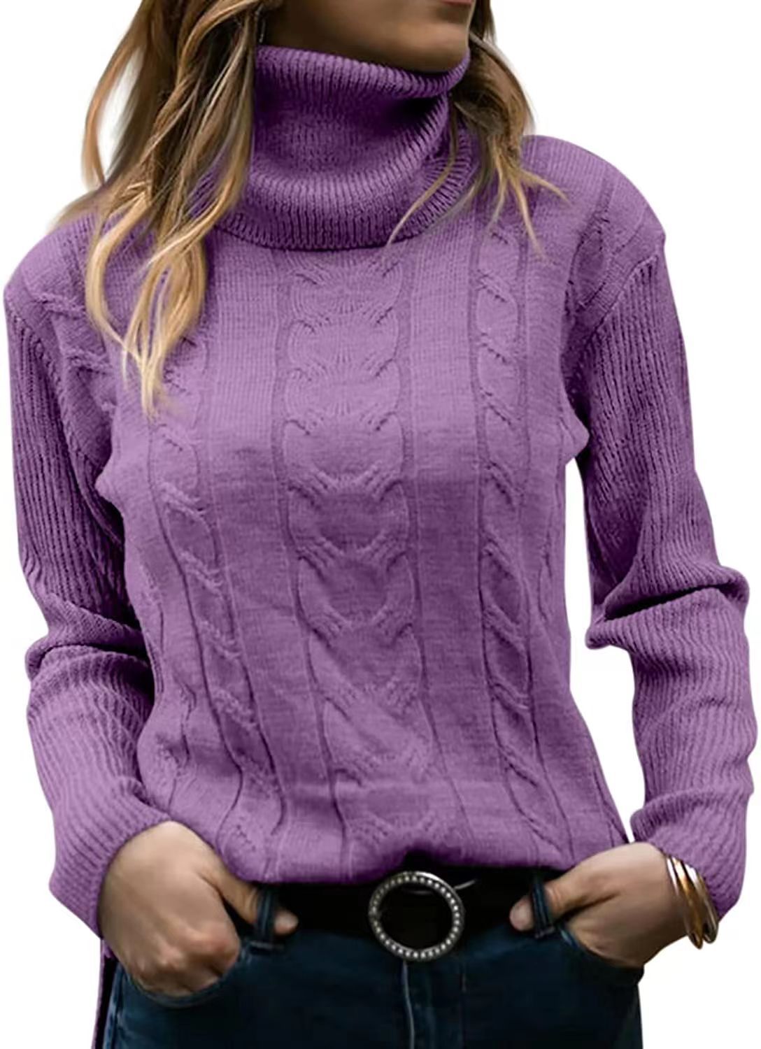 Women's Solid Color Turtleneck Retro Long Sleeve Sweaters