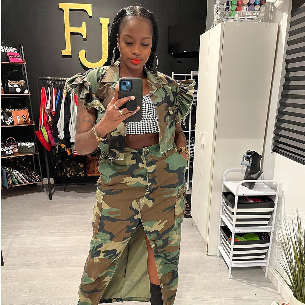 Women's Buckle Trendy Midriff Outfit Camouflage Breathable Vests