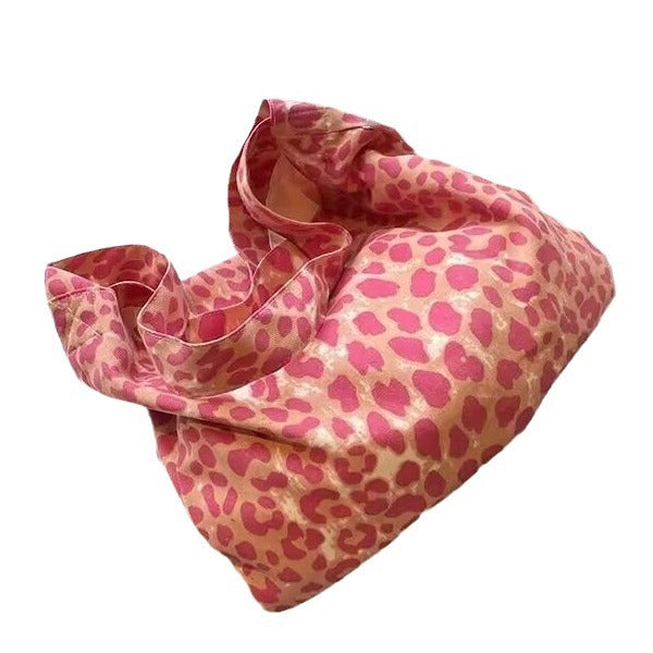 Raspberry Pink Leopard Print Canvas Cloth Women's Shoulder Bag