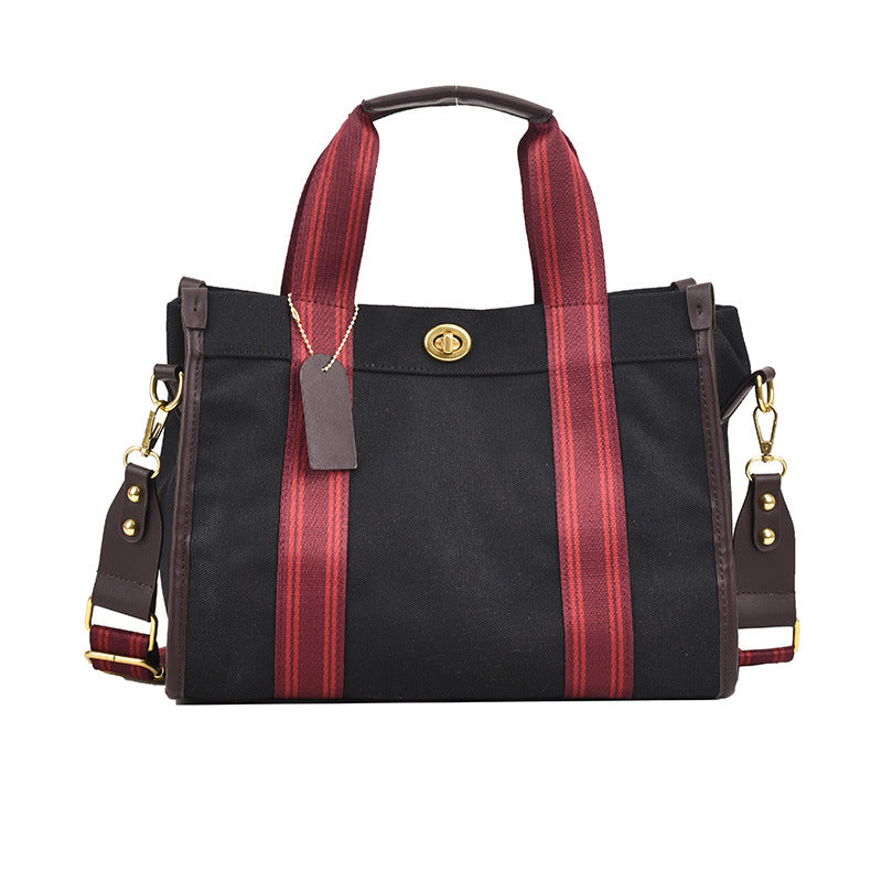 Canvas Contrast Color Portable Retro Fashion Tote Bags