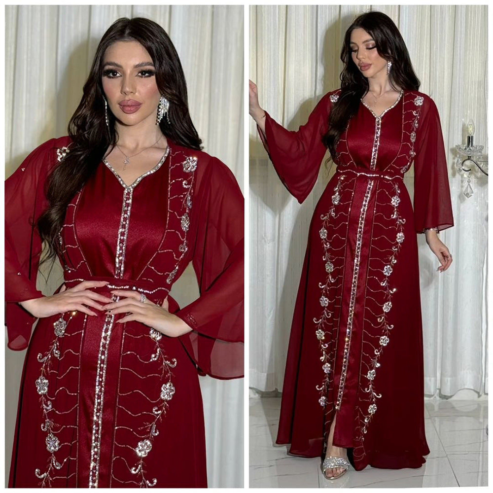 Beautiful Dress Chiffon Rhinestone Muslim Robe Clothing