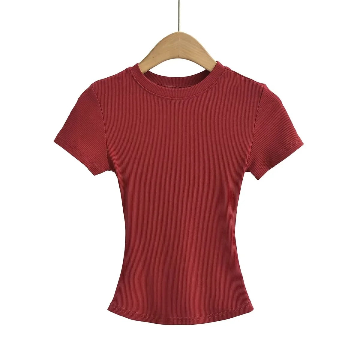 Women's Stretch Round Neck Thread T-shirt Summer High Waist Tight Blouses