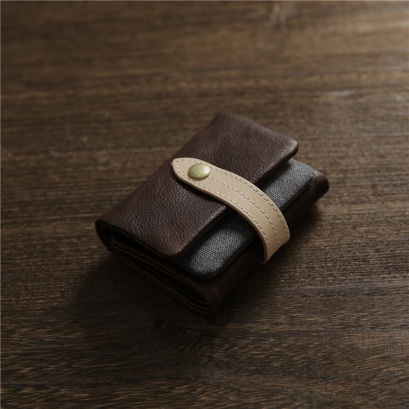 Men's Handmade Short Genuine Leather Trifold First Men's Wallet