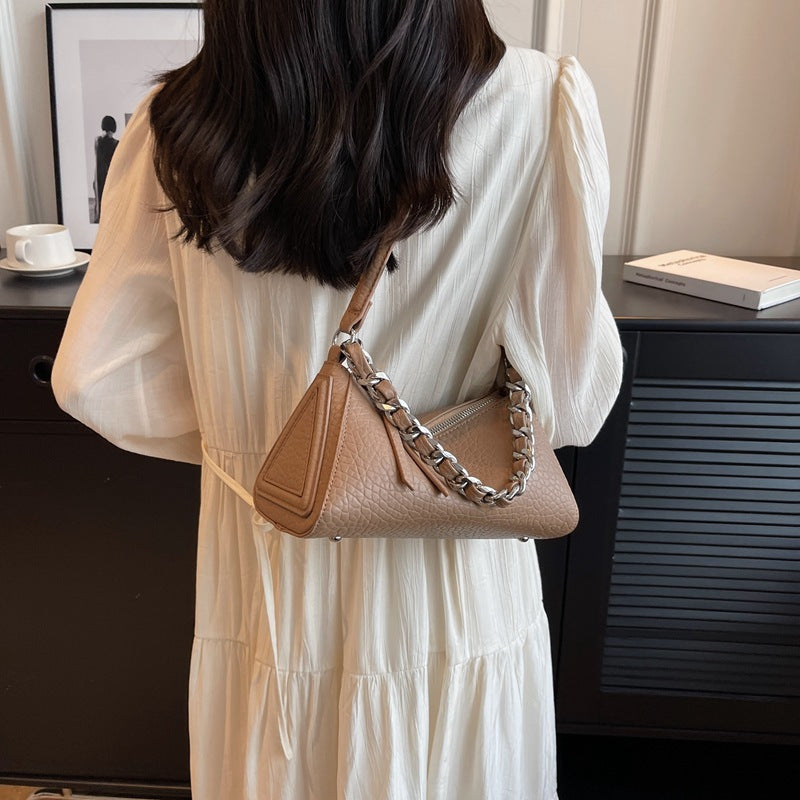 Women's French Retro Lychee Pattern Fashion Underarm Tote Bags