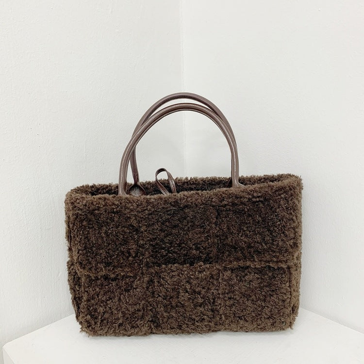 Women's Large Capacity Versatile Lamb Wool Portable Shoulder Bags