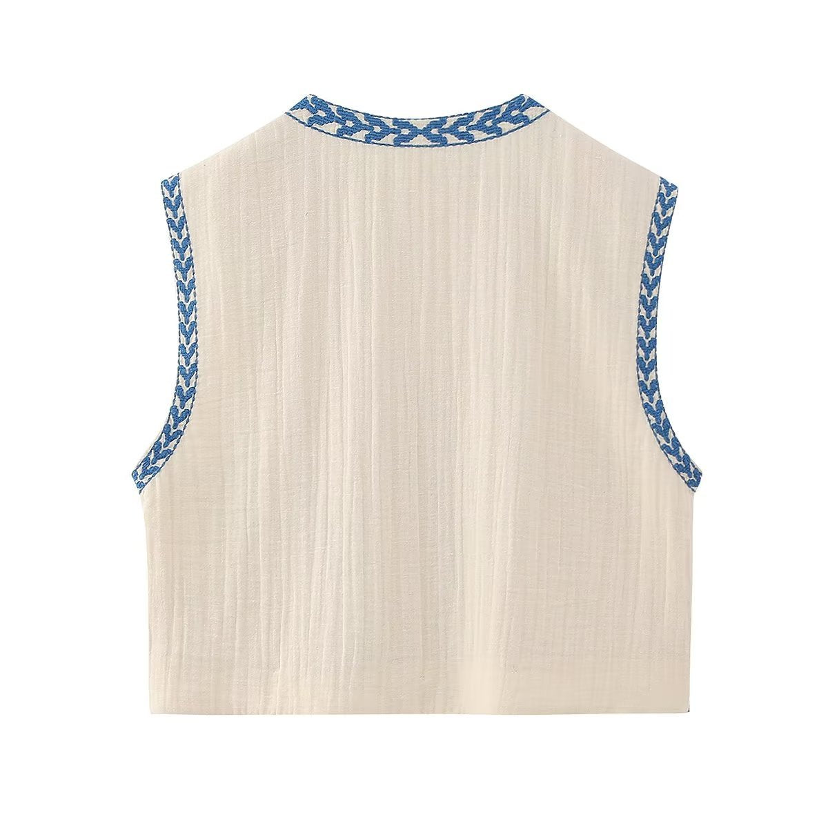 Women's Embroidered Light Blue Fashion Outer Wear Vests