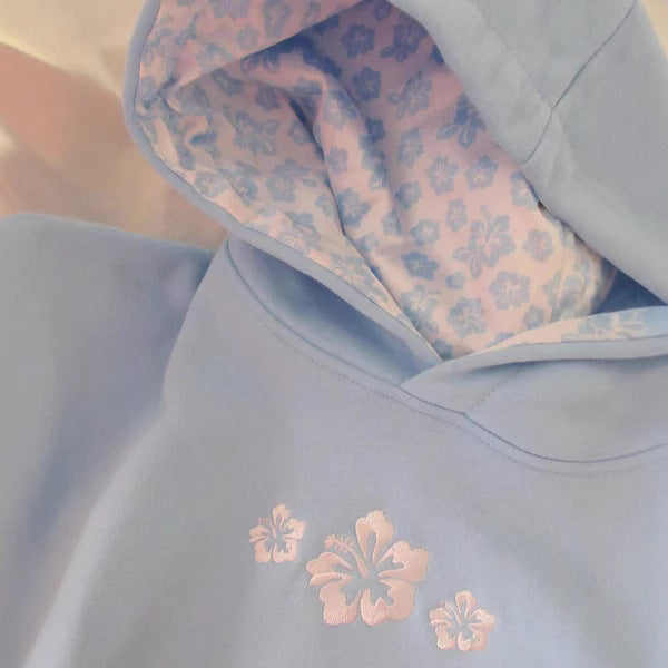 Embroidery Hooded Pullover Long Sleeve Casual Sweaters
