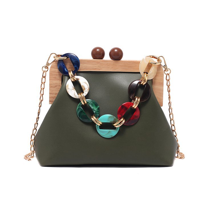 Women's Winter Korean Style Wooden Clip Chain Bags