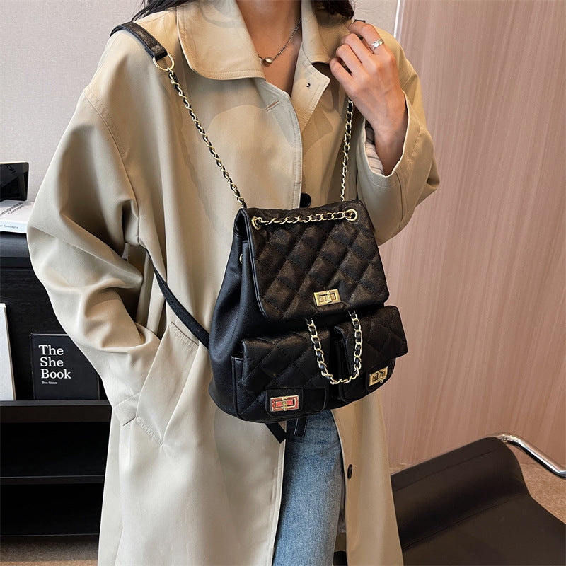 Women's Rhombus Advanced Texture Commuter Simple Chain Backpacks