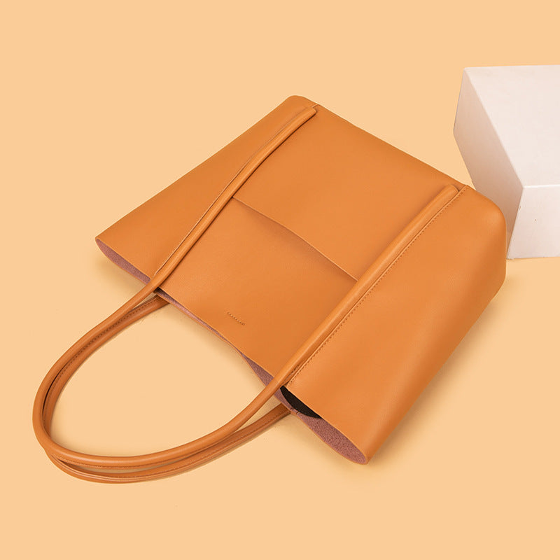 Women's Simple First Layer Cowhide Trendy Large Capacity Shoulder Bags