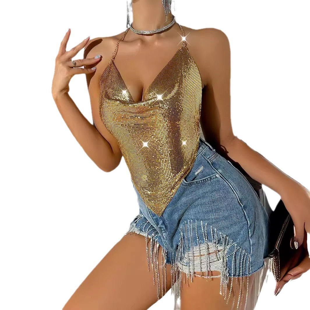 Women's Nightclub Sexy Backless Metal Chain Tube Tops