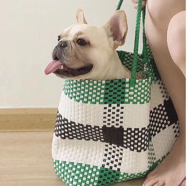 Women's White Plastic Woven Vegetable Basket Pet Shoulder Bags