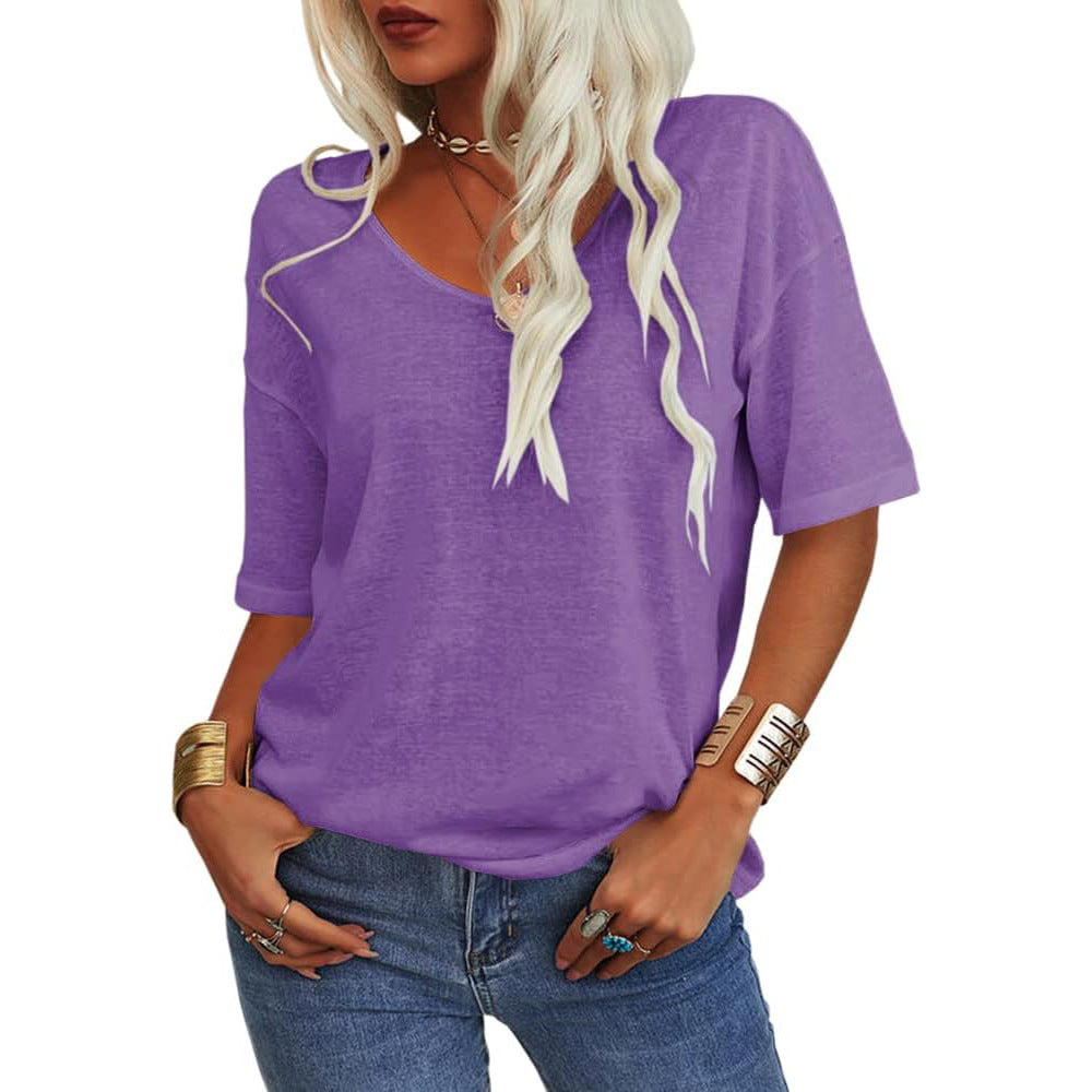 Women's Half Sleeve Loose Shirt Casual Solid Tops