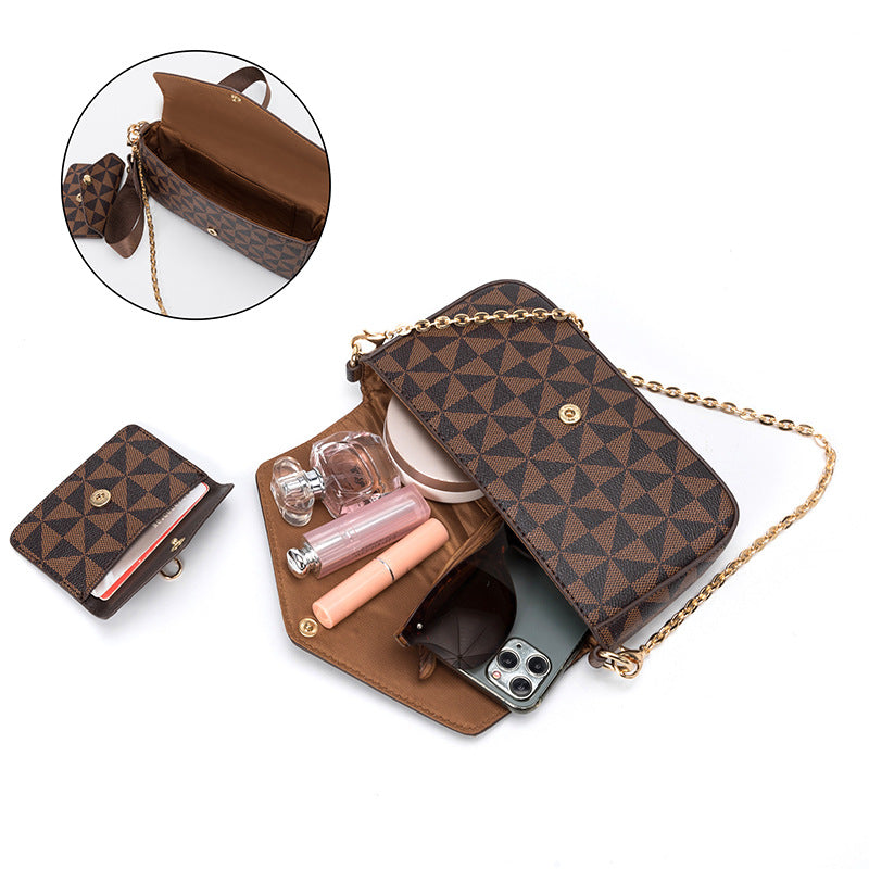 Women's Printed Plaid Chain Fashion Two-piece Crossbody Bags