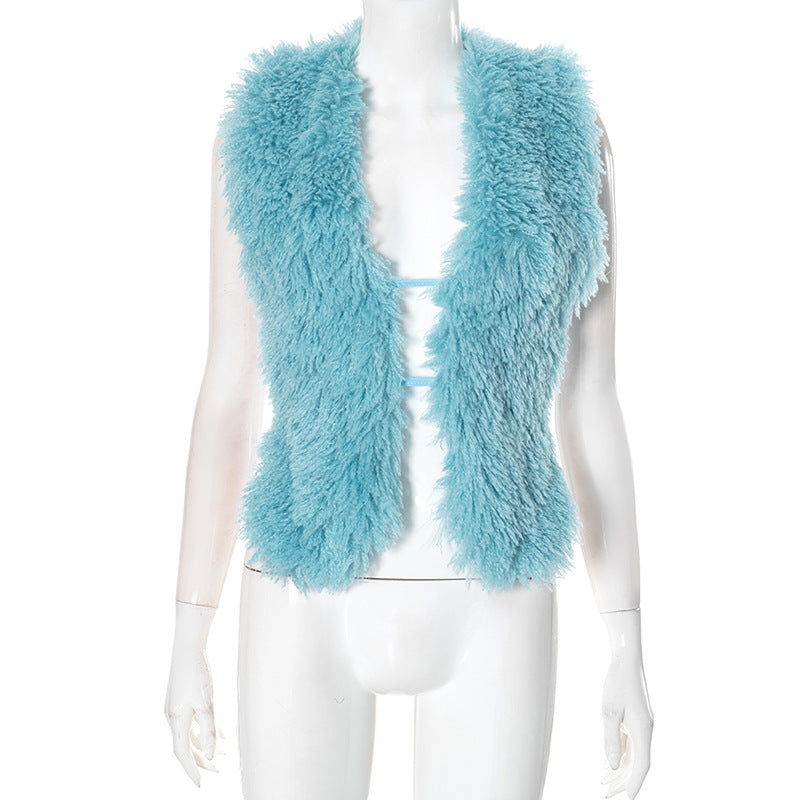 Hot Sexy Big Backless Fur Collar Vests