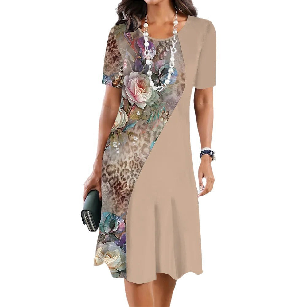 Digital Printing Fashion Casual Loose Ladies Round Dresses