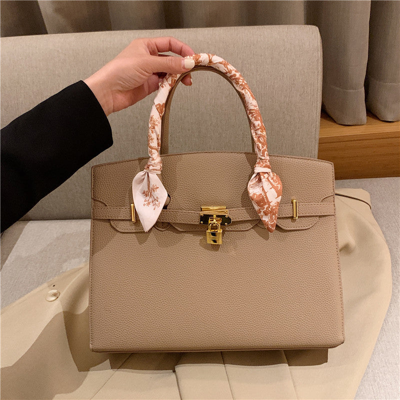 Women's Color Light Luxury Silk Scarf Minimalist Tote Bags