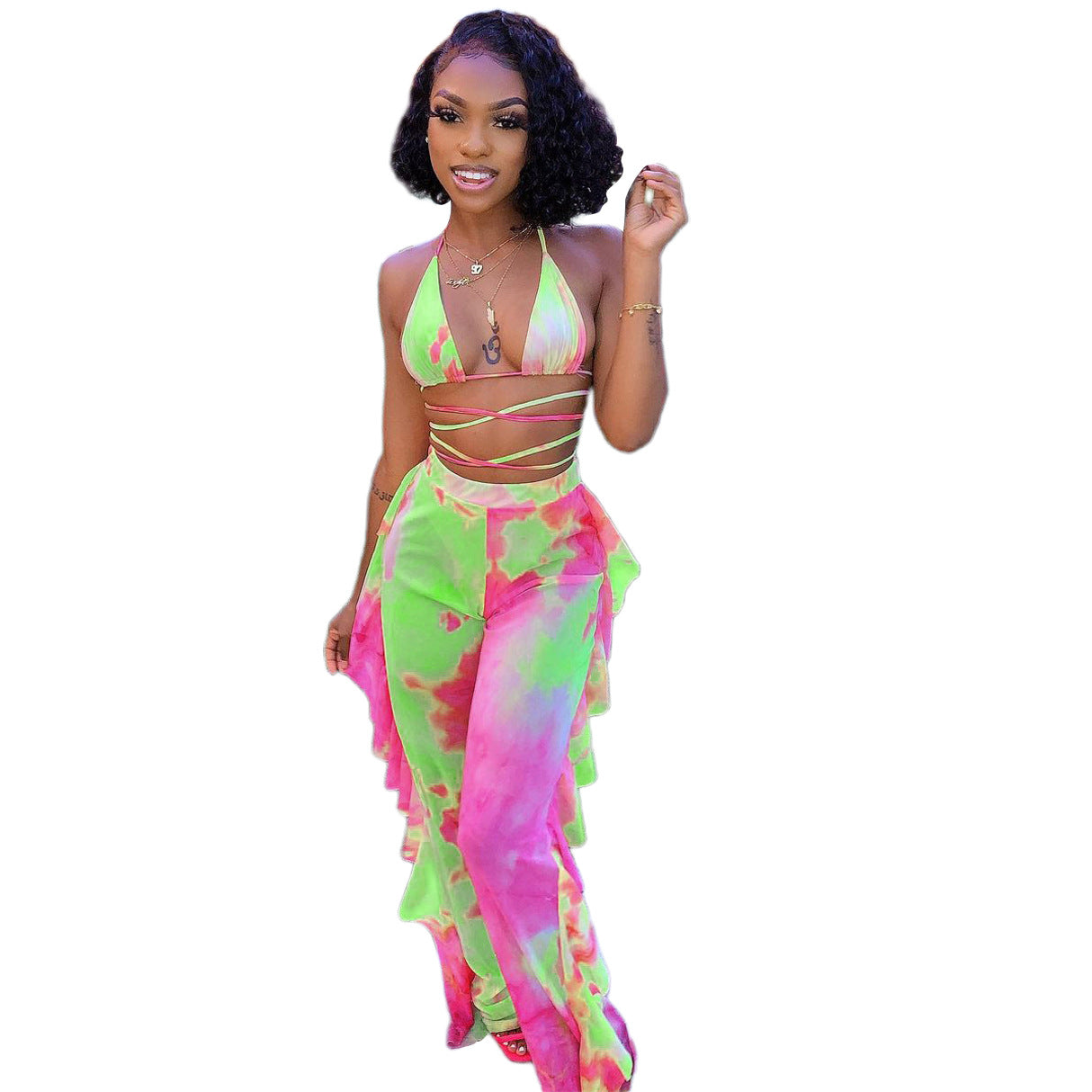 Women's Summer Hollow Bikini Flounced Two-piece Set Suits