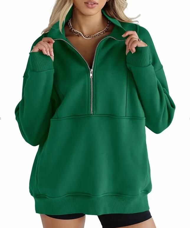 Women's Zipper Patchwork Pocket Brushed Hoody Loose Sweaters