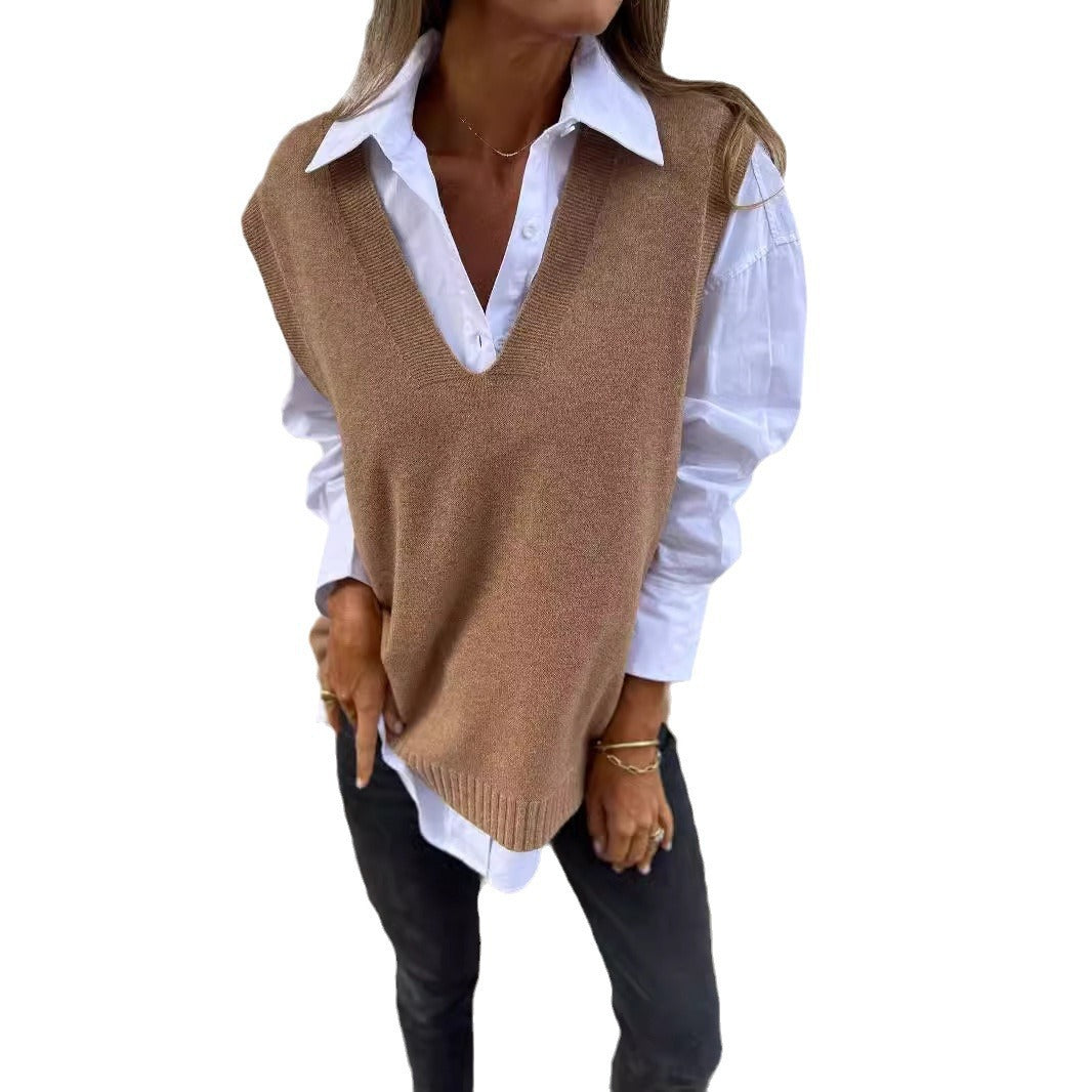 Charming Knitted Solid Color Versatile Basic Vests