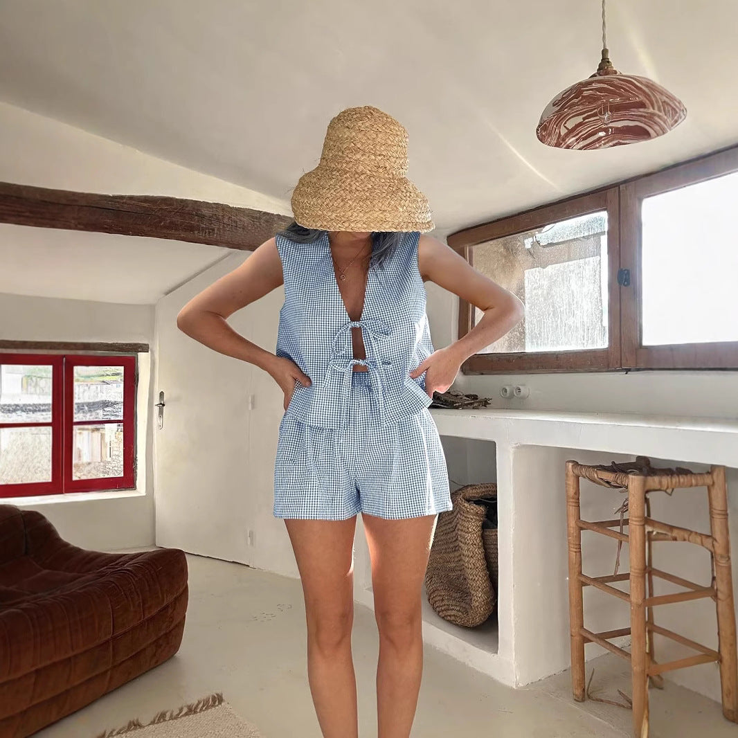 Pretty Stylish Casual Plaid Elastic Waist Suits