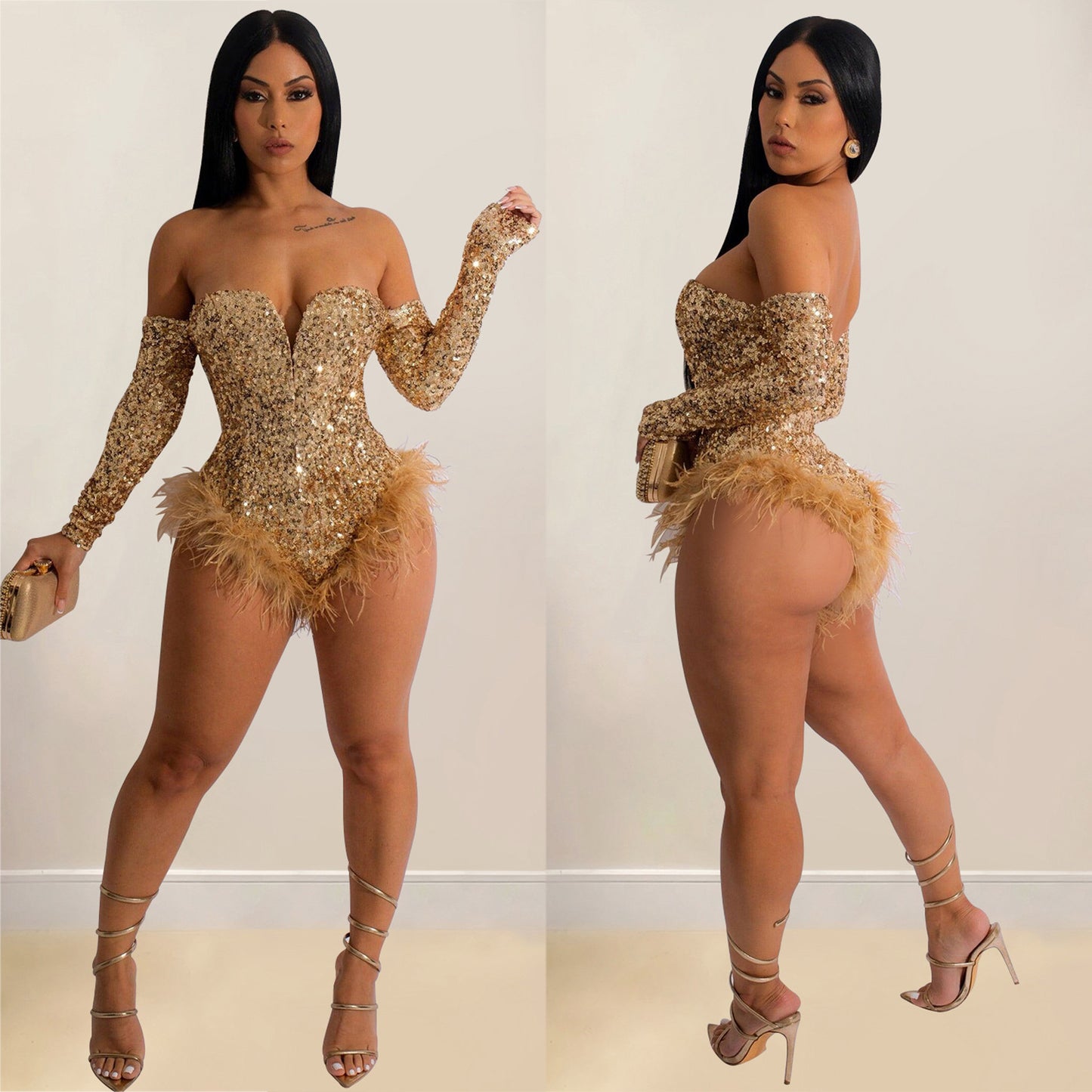 Women's Fashion Wear Solid Color Sequin Long Suits